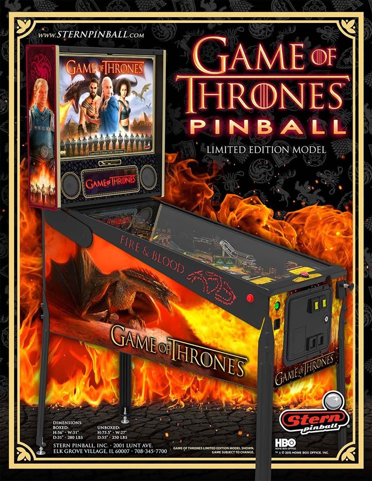 2015 STERN GAME OF THRONES PINBALL FLYER